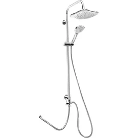 CORNAT Duschsystem "Square Neo" verchromt - Eckige Kopfbrause & Handbrause mit 1 Strahlart - Anti-Kalk - Variabler Bohrlochabstand / Dusch-Komplettset mit Steigrohr / TECBW3414