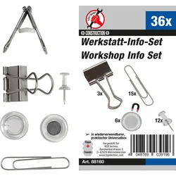 BGS Werkstatt-Info-Satz mit Büroklammern, Magneten, Nadeln | 36-tlg.