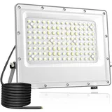 Fosingut LED Strahler Außen, 100W LED Scheinwerfer Innen,Kaltweiß 6500K 144 LEDs Flutlicht Werkstattlampe,IP65 Wasserdicht Wandleuchte Draußen Fluter,10000LM Baustrahler für Garten, Keller, Terrassen