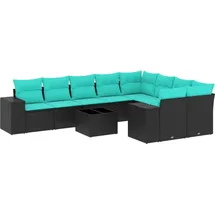 vidaXL 10-teiliges Gartensofa-Set mit Kissen, schwarzes Polyrattan - Schwarz