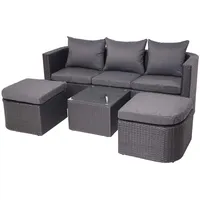 Hhg - 3in1-garnitur 282, Garten-/lounge-set Sonneninsel, Spun Poly Poly-rattan Mvg Anthrazit, Kissen Dunkelgrau