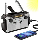 Solarradio, Tragbares Am/fm-kurbelradio Mit Dynamo Und 4000-mah-akku, Led-taschenlampe Und Sos-alarm Für Camping, Outdoor/notfälle (grau)