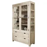 Massivmoebel24 Vitrine Akazie 110 x 45 x 200 cm Beige/Weiß