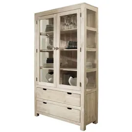 Massivmoebel24 Vitrine Akazie 110 x 45 x 200 cm Beige/Weiß