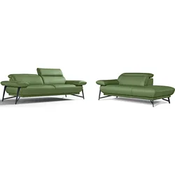 Polstergarnitur EGOITALIANO "Anais, Design mit hohem Sitzkomfort für mehr Bequemlichkeit", grün, Leder CAREZZA, Ottomane Armlehne links, Sitzmöbel-Sets, Set: bestehend aus Sofa und Ottomane, inkl. Kopfteilverstellung