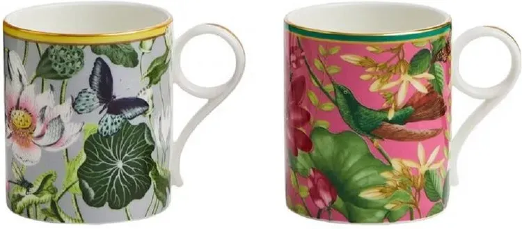 WEDGWOOD Wonderlust Fein Bone China Becher Geschenkset von 2 (Saphirgarten & Goldener Papagei), je 200ml