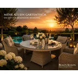 Beauty.Scouts Gartentisch Gartentisch Honey Ø120 cm rund Polyrattan Glas, 6 Personen, UV-beständiger Gartentisch Ø120 cm, Polyrattan, Glas, outdoor