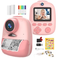 KinderKamera DigitalKamera 26MP 1080P Video Kinder Kamera Sofortbildkamera Print Kamera Sofortbilder für Kinder 4-12 Jahren mit 32G SD, 2” IPS, 2 Druckpapier,5 Farbige, Selfies, Flash,10x Zoom – Pink