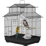 UISEBRT Vogelkäfig mit Holzstangen und Futternäpfe - Großer Vogelhaus Vogelvoliere Metall Vogelbauer Käfig Vogel für Finken Kanarienvögel Wellensittiche Schwarz (Typ C, 46x36x62cm)