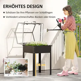 Outsunny Hochbeet mit Abdeckung, erhöhtes Kräuterbeet mit Ablauflöchern, Pflanzkasten aus Metall, wetterbeständig Gemüsebeet, Gartenbeet, Pflanzbeet für