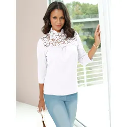 Spitzenshirt ALESSA W. "Shirt", Damen, Gr. 40, weiß (wollweiß), 96% Polyester, 4% Elasthan, Spitze:100% Polyester, unifarben, ohne Ausschnitt, 3/4-Ärmel, Shirts