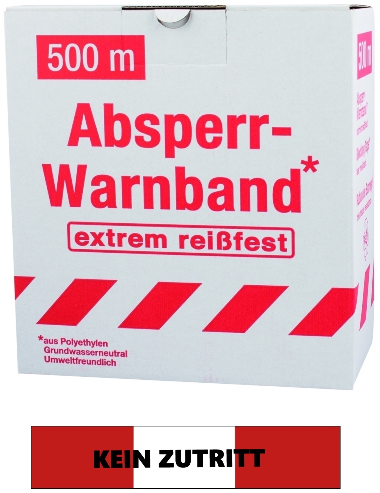 FLUID 10034 Absperrband Warnband EXTREM REISSFEST Rot Weiß mit Aufdruck KEIN ZUTRITT Länge 500m