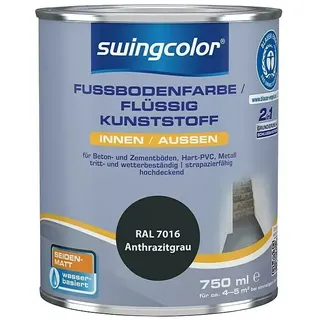 swingcolor 2in1 Fußbodenfarbe / Flüssig Kunststoff 2in1 RAL 7016  (Anthrazit-Grau, 750 ml, Seidenmatt)