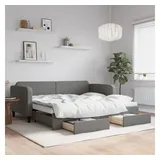 vidaXL Tagesbett Ausziehbar mit Schubladen Dunkelgrau 90x190 cm Stoff