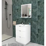 Waschbeckenunterschrank Mit 3 Schubladen Marbella 60 Cm + Waschbecken + Spiegel / Weiss/