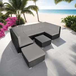 Tectake Venedig Rattan Lounge schwarz/grau