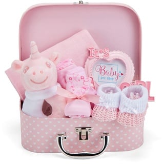 Box Shop Babyparty Mädchen Geschenk - 7 Baby Geschenkset, Für Neugeborenes, Zur Geburt - Rosa