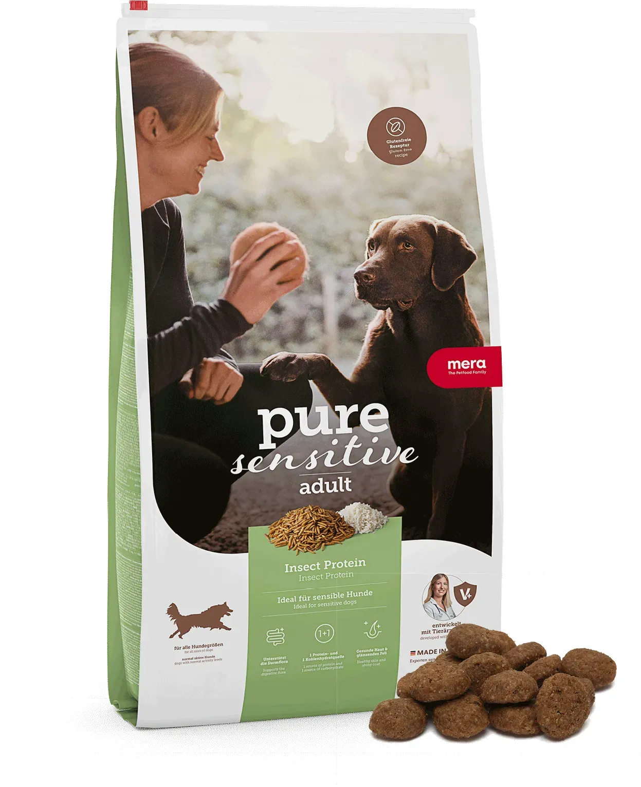 mera pure sensitive Insect Protein Trockenfutter für Hunde | Besonders für sensible Hunde geeignet | Hundefutter | Hoch verdauliche Rezeptur 1kg