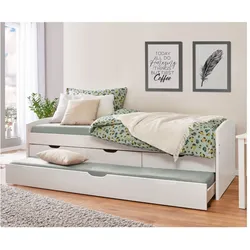 Inter Link Funktionsbett All-in-One 90x200 cm – Kiefer Massivholz - Weiß lackiert