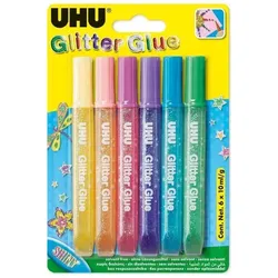 UHU Glitzerkleber Glitter Glue Shiny, Inhalt: 6 x 10 ml