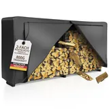 lawa living and lifestyle Kaminholzregal außen Metall mit Abdeckplane 223x25x115 800kg verzinkt Stapelhilfe Brennholz Feuerholzregal mit Plane Brennholzunterstand - Schwarz