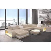 Sofa Dreams Wohnlandschaft Ledercouch Sofa Leder Berlin U Form Ledersofa, Couch, mit LED, wahlweise mit Bettfunktion als Schlafsofa, Designersofa beige|gelb