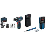 Bosch Professional 12V Akku-Bohrschrauber GSR 12V-15 (2x2.0 Akku, Ladegerät, 39tlg.-Zubehör-Set) & Ortungsgerät GMS 120-27 (max. Detektionstiefe Metall/Leitungen: 120mm/50mm, Markierstift)