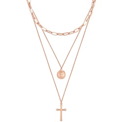 Lulu & Jane Halskette Kreuz/Münze Metall-Legierung in Roségold Ketten   Damen