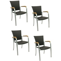 4x KONWAY® ARUBA Stapelsessel Schwarz Premium Polyrattan Garten Sessel Stuhl Set