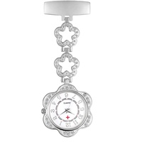 Avaner Krankenschwesteruhr Pflegeruhr Herz Blumen Design FOB Analog Quarzwerk Pulsuhr Ansteckuhr Unisex Silver Schwesternuhren mit Pin/Clip Set Ausziehbar Arzt Doktor Medical Taschenuhr