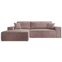 Selsey Ecksofa Farese mit Schlaffunktion und Bettkasten, Ottomane links, Cordbezug in Rosa - Rosa