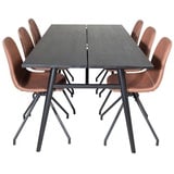 ebuy24 Sleek Essgruppe Esstisch Ausziehbarer Tisch Länge cm 195 / 280 schwarz und 6 Polar Esszimmerstühle PU Kunstleder braun.