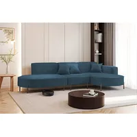 Fun Möbel Ecksofa Designersofa VALENCIA in Stoff Noel Blau Ottomane Rechts - Blau