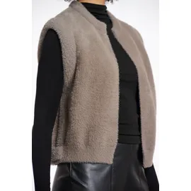 RINO & PELLE "ELONA", Damen, Gr. S (36), grau (taupe), Bouclé, Obermaterial: 59% Polyamid, 26% Polyester, 15% Viskose, unifarben, regular fit taillenbedeckt, Westen, mit Bündchen