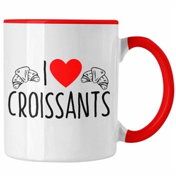 Trendation Tasse Tasse „I Love Croissants“ Lustiges Geschenk für Croissant-Liebhaber Fr rot