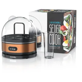Arendo Eierkocher für 7 Eier, Edelstahl, 400 Watt, Kipp-Funktionsschalter, 3 Härtegrade wählbar, Warmhaltefunktion, Signalton - BPA-frei, Sevencook