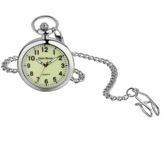 JewelryWe Taschenuhr Herren Damen Klassische Grün Leuchtendes Zifferblatt Analog Quarz Uhr mit Halskette Taille Kette Silber Pocket Watch Geschenk