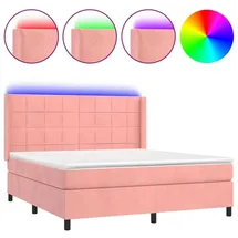 vidaXL Boxspringbett mit Matratze & LED Rosa 180x200 cm Samt