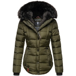 MARIKOO Damen Designer Steppjacke Winter Jacke mit edler Kunstpelz Kapuze Lotusblüte
