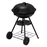 BBQ Holzkohlegrill mit Rollen Kugelgrill Ø44 cm Rundgrill Grillwagen Schwarz