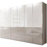 Wiemann Kleiderschrank WIEMANN "Shanghai, Drehtürenschrank, Schrank mit 2-farbiger Glasfront", weiß (weiß, kieselgrau), B:300cm H:220cm T:58cm, Glas, Kunststoff, Metall, Schränke, Kleiderschrank, mit hochwertiger Glasfront, Schubkästen und Türen inkl.