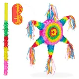 Relaxdays 3-teiliges Pinata Set Stern Blau,Gelb,Pink