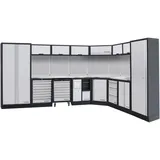 Kraftwerk 8-Element-Schrankwand mit Vierkantlochwand Länge 3819 mm 2824 mm Inox Arbeitsplatte
