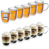 Creano Thermogläser doppelwandig 400ml „DG-HH“, 12er Set, große doppelwandige Gläser aus Borosilikatglas, Kaffeegläser, Teegläser, Latte Macchiato Gläser