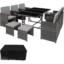 Tectake tectake® Rattan Sitzgruppe, für 6 bis 10 Personen, UV-beständig, zusammenschiebbar, inklusive Schutzhülle