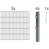 GAH Alberts Alberts Doppelstabmattenzaun als 8 tlg. Zaun-Komplettset | verschiedene Längen und Höhen | anthrazit | Höhe 120 cm | Länge 6 m