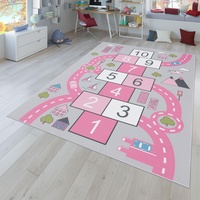 TT Home Kinder-Teppich, Spielteppich Für Kinderzimmer Straßen-Look, Hüpfkästchen, Rosa, Größe:100x200 cm