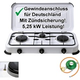 Bluecraft Camping-Gas-Kocher Mobi 3-flammig, mit Zündsicherung Gasschlauch und Gas...