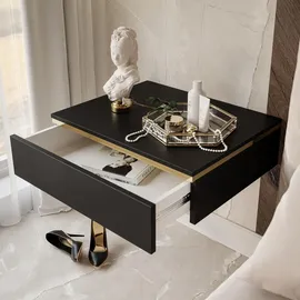 lookway Nachttisch Aurora Schwarz Matt mit Goldener Dekorativer Leiste Modernes Schlafzimmermöbel