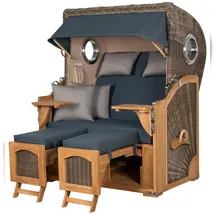 Mr. Deko Strandkorb Komplettset - bene living - Ammersee Teak - PE grau - Modell 593 - inkl. Liftersystem